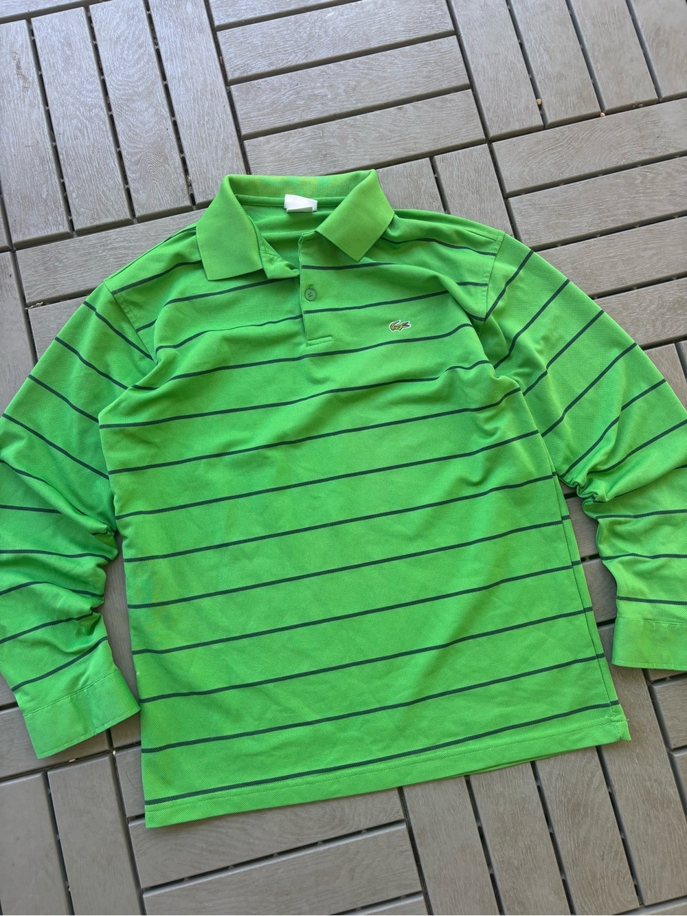 Lacoste Bright Green Long-Sleeve Striped Polo